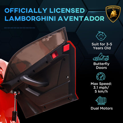 Lamborghini Licensed 12V Kids Electric Car with Butterfly Doors, Remote, Music & Suspension - Red