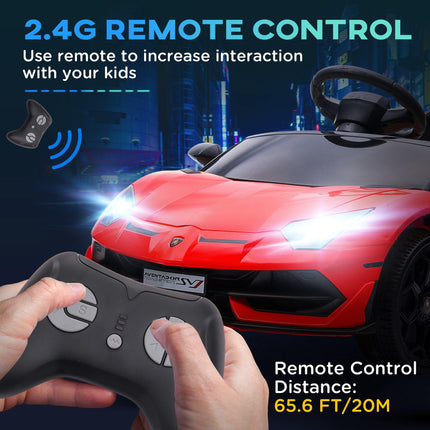 Lamborghini Licensed 12V Kids Electric Car with Butterfly Doors, Remote, Music & Suspension - Red