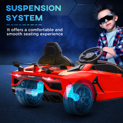 Lamborghini Licensed 12V Kids Electric Car with Butterfly Doors, Remote, Music & Suspension - Red