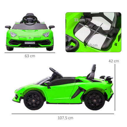 Lamborghini Licensed 12V Kids Electric Car with Remote, Butterfly Doors, Music & Suspension - Green