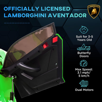 Lamborghini Licensed 12V Kids Electric Car with Remote, Butterfly Doors, Music & Suspension - Green