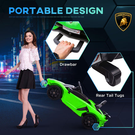 Lamborghini Licensed 12V Kids Electric Car with Remote, Butterfly Doors, Music & Suspension - Green