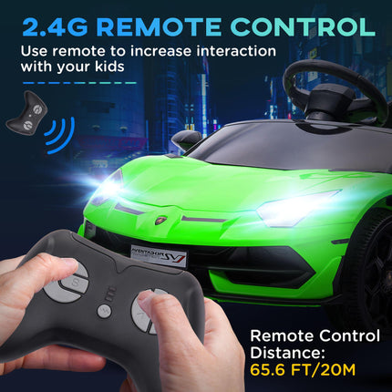 Lamborghini Licensed 12V Kids Electric Car with Remote, Butterfly Doors, Music & Suspension - Green