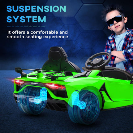 Lamborghini Licensed 12V Kids Electric Car with Remote, Butterfly Doors, Music & Suspension - Green