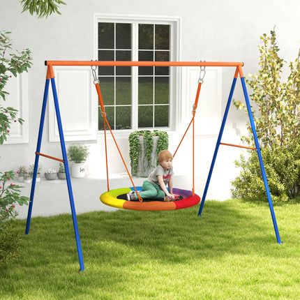 Metal Kids Nest Swing Set with A-Frame for Outdoor Use - Multicoloured