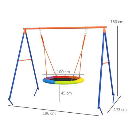 Metal Kids Nest Swing Set with A-Frame for Outdoor Use - Multicoloured