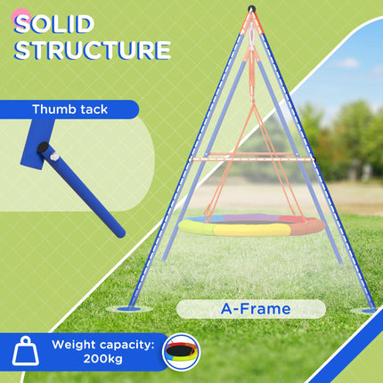 Metal Kids Nest Swing Set with A-Frame for Outdoor Use - Multicoloured