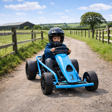 24V Electric Drift Go Kart for Kids 8-12 Years with 2 Speeds and Music Horn - Blue