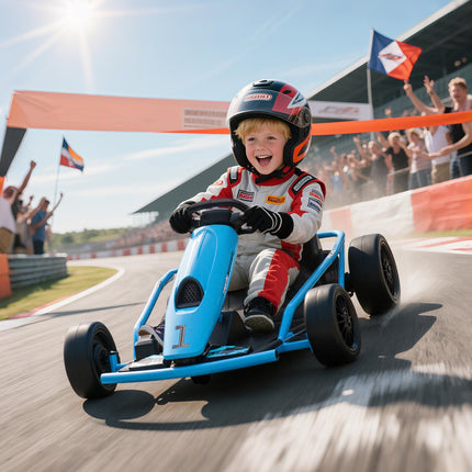 24V Electric Drift Go Kart for Kids 8-12 Years with 2 Speeds and Music Horn - Blue