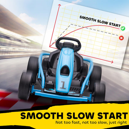 24V Electric Drift Go Kart for Kids 8-12 Years with 2 Speeds and Music Horn - Blue