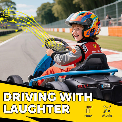 24V Electric Drift Go Kart for Kids 8-12 Years with 2 Speeds and Music Horn - Blue