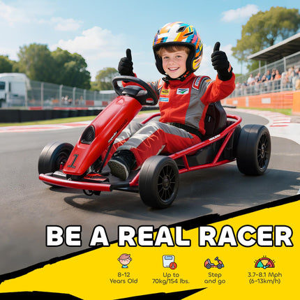 24V Electric Kids Go Kart with Drift and 2 Speeds for Ages 8-12 - Red