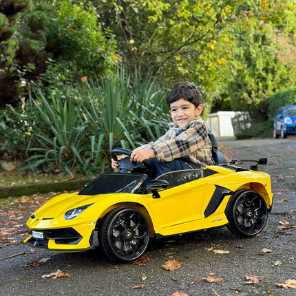 Lamborghini Licensed 12V Kids Electric Car with Remote, Butterfly Doors, Music & Suspension - Yellow