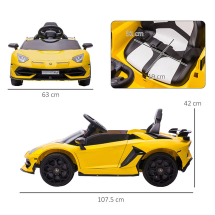 Lamborghini Licensed 12V Kids Electric Car with Remote, Butterfly Doors, Music & Suspension - Yellow