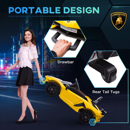 Lamborghini Licensed 12V Kids Electric Car with Remote, Butterfly Doors, Music & Suspension - Yellow
