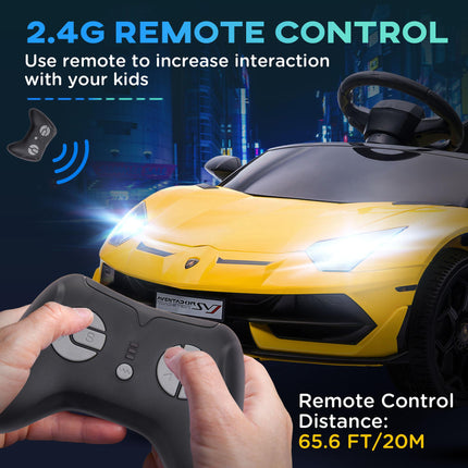 Lamborghini Licensed 12V Kids Electric Car with Remote, Butterfly Doors, Music & Suspension - Yellow