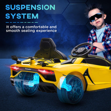 Lamborghini Licensed 12V Kids Electric Car with Remote, Butterfly Doors, Music & Suspension - Yellow