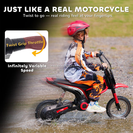 24V Electric Dirt Bike with Twist Grip Throttle, Music Horn & 12" Pneumatic Tyres - Red