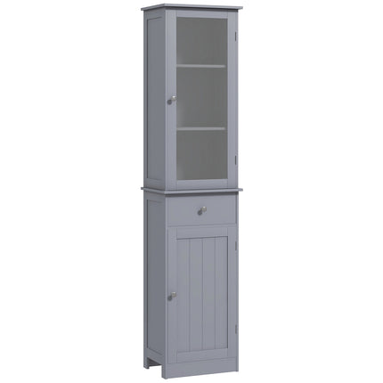 Bathroom Storage Cabinet with 3-Tier Shelves, Drawer & Door, Tall Slim Floor Organizer - Grey