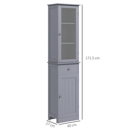 Bathroom Storage Cabinet with 3-Tier Shelves, Drawer & Door, Tall Slim Floor Organizer - Grey