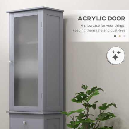 Bathroom Storage Cabinet with 3-Tier Shelves, Drawer & Door, Tall Slim Floor Organizer - Grey