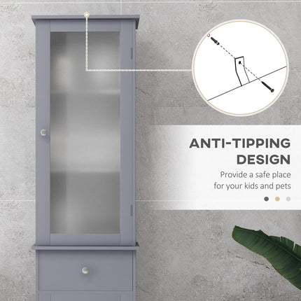 Bathroom Storage Cabinet with 3-Tier Shelves, Drawer & Door, Tall Slim Floor Organizer - Grey
