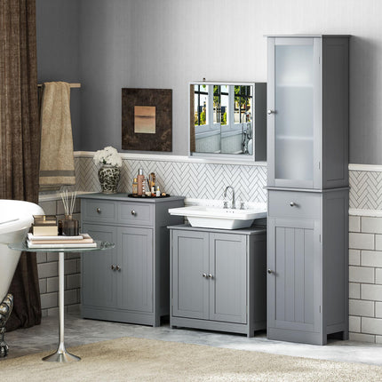 Bathroom Storage Cabinet with 3-Tier Shelves, Drawer & Door, Tall Slim Floor Organizer - Grey