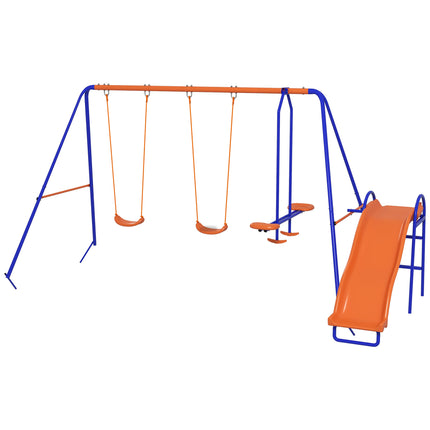 4 in 1 Metal Garden Swing Set with Double Swings and Slide - Orange