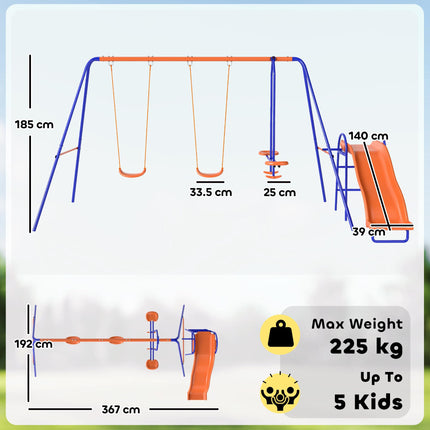 4 in 1 Metal Garden Swing Set with Double Swings and Slide - Orange