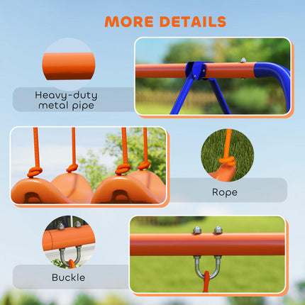 4 in 1 Metal Garden Swing Set with Double Swings and Slide - Orange