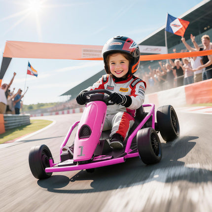 24V Electric Drift Go Kart for Kids 8-12 Years with 2 Speeds - Pink