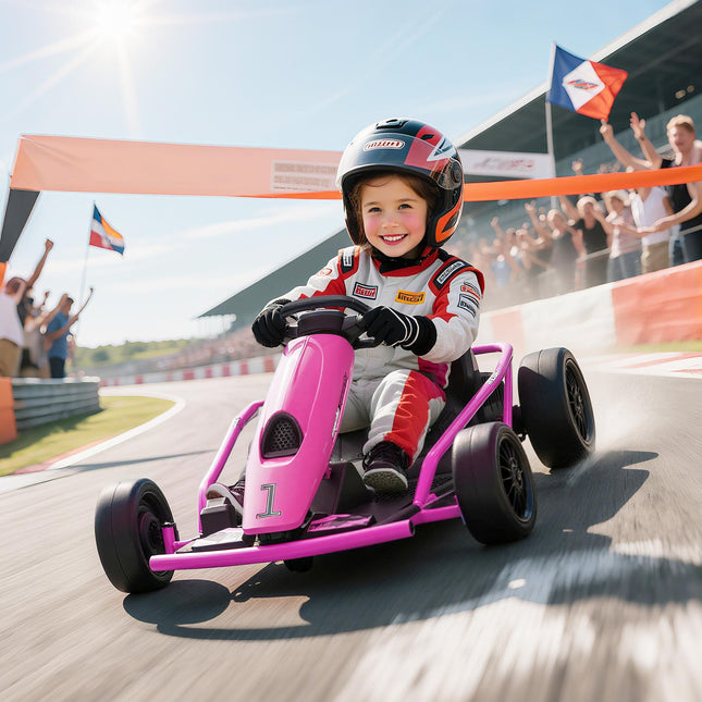 24V Electric Drift Go Kart for Kids 8-12 Years with 2 Speeds - Pink