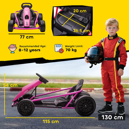 24V Electric Drift Go Kart for Kids 8-12 Years with 2 Speeds - Pink