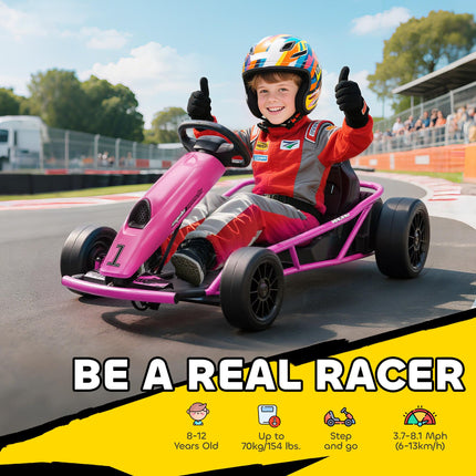 24V Electric Drift Go Kart for Kids 8-12 Years with 2 Speeds - Pink