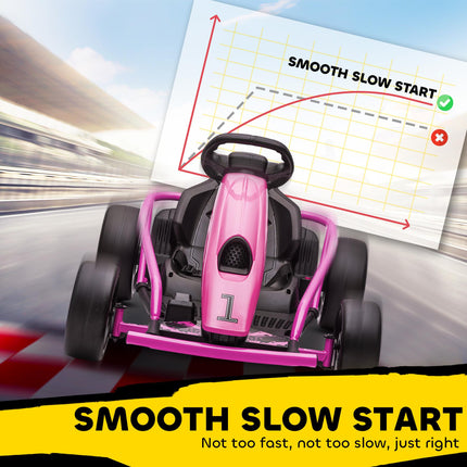 24V Electric Drift Go Kart for Kids 8-12 Years with 2 Speeds - Pink