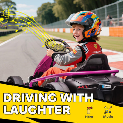 24V Electric Drift Go Kart for Kids 8-12 Years with 2 Speeds - Pink