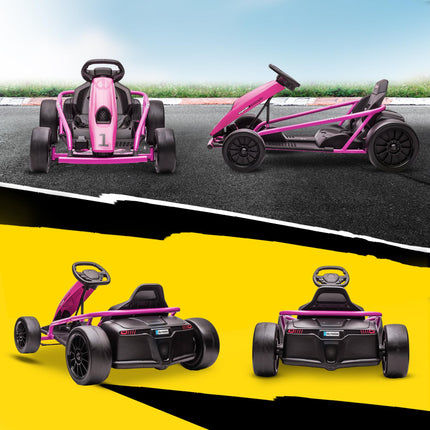 24V Electric Drift Go Kart for Kids 8-12 Years with 2 Speeds - Pink