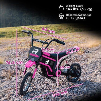 24V Electric Dirt Bike with Twist Grip Throttle, Music Horn, 12" Pneumatic Tyres, 16 Km/h Max Speed - Pink