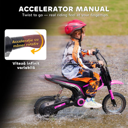 24V Electric Dirt Bike with Twist Grip Throttle, Music Horn, 12" Pneumatic Tyres, 16 Km/h Max Speed - Pink
