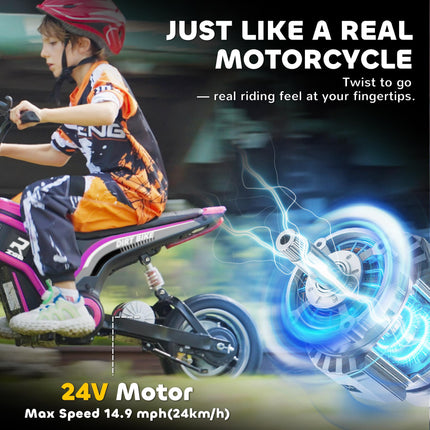 24V Electric Dirt Bike with Twist Grip Throttle, Music Horn, 12" Pneumatic Tyres, 16 Km/h Max Speed - Pink