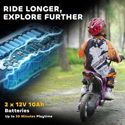 24V Electric Dirt Bike with Twist Grip Throttle, Music Horn, 12" Pneumatic Tyres, 16 Km/h Max Speed - Pink