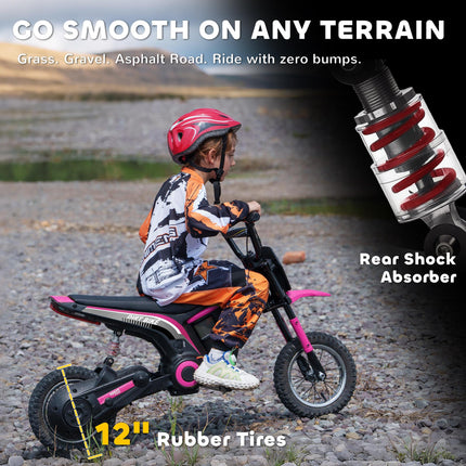 24V Electric Dirt Bike with Twist Grip Throttle, Music Horn, 12" Pneumatic Tyres, 16 Km/h Max Speed - Pink