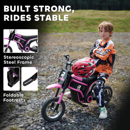 24V Electric Dirt Bike with Twist Grip Throttle, Music Horn, 12" Pneumatic Tyres, 16 Km/h Max Speed - Pink