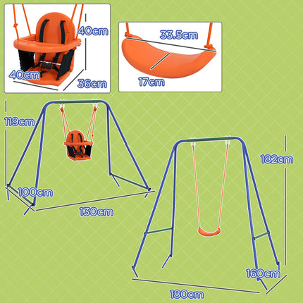 2 In 1 Metal Frame Nursery Swing with Safety Belt - Orange