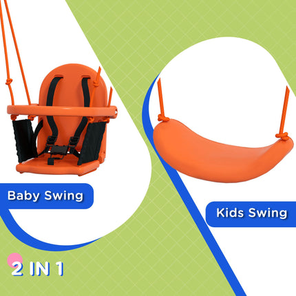 2 In 1 Metal Frame Nursery Swing with Safety Belt - Orange