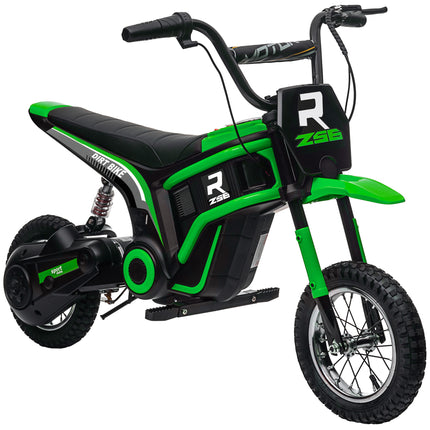 24V Electric Dirt Bike with Twist Grip Throttle, Music Horn & 12" Pneumatic Tyres - Green