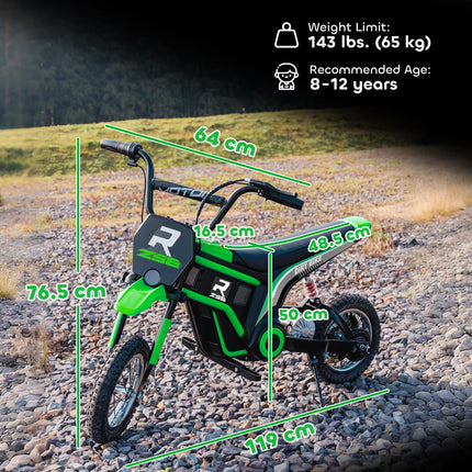 24V Electric Dirt Bike with Twist Grip Throttle, Music Horn & 12" Pneumatic Tyres - Green