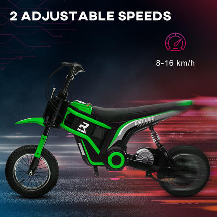 24V Electric Dirt Bike with Twist Grip Throttle, Music Horn & 12" Pneumatic Tyres - Green
