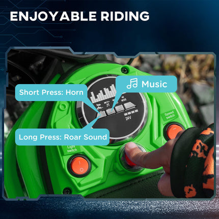 24V Electric Dirt Bike with Twist Grip Throttle, Music Horn & 12" Pneumatic Tyres - Green