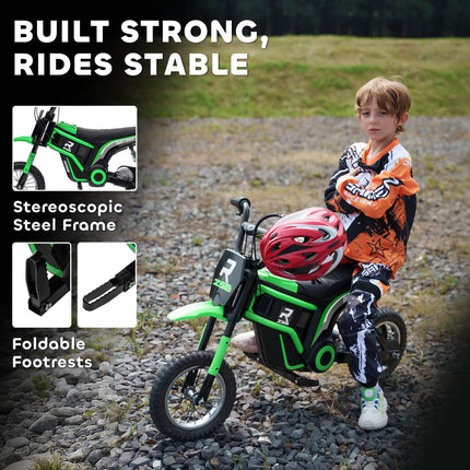 24V Electric Dirt Bike with Twist Grip Throttle, Music Horn & 12" Pneumatic Tyres - Green